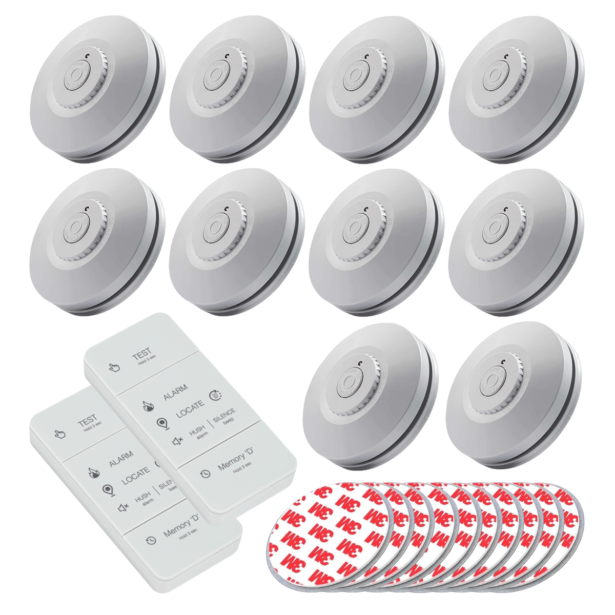 10x RED R10RF Photoelectric Smoke Alarm 10 Year RF Wireless with 2 x Free Remote Controller and 10 x Free Magnetic Plates