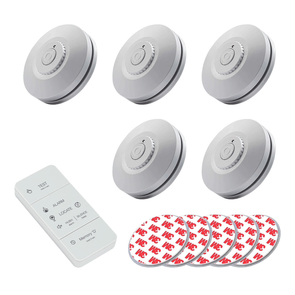 5x RED R10RF Photoelectric Smoke Alarm 10 Year RF Wireless with 1 x Free Remote Controller and 5 x Free Magnetic Plates