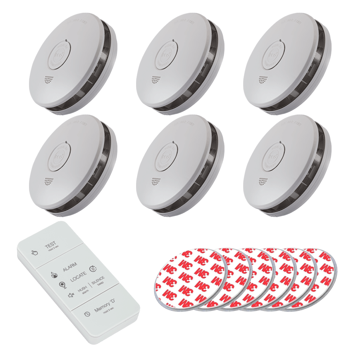 6x RED Professional R10RFP Photoelectric Smoke Alarm 10 Year RF Wireless with 1 x Free Remote Controller 6 x Free Magnetic Plates 15 6x RED R10RFP Photoelectric Smoke Alarm 10 Year RF Wireless with 1 x Free Remote Controller and 6 x Free Magnetic Plates