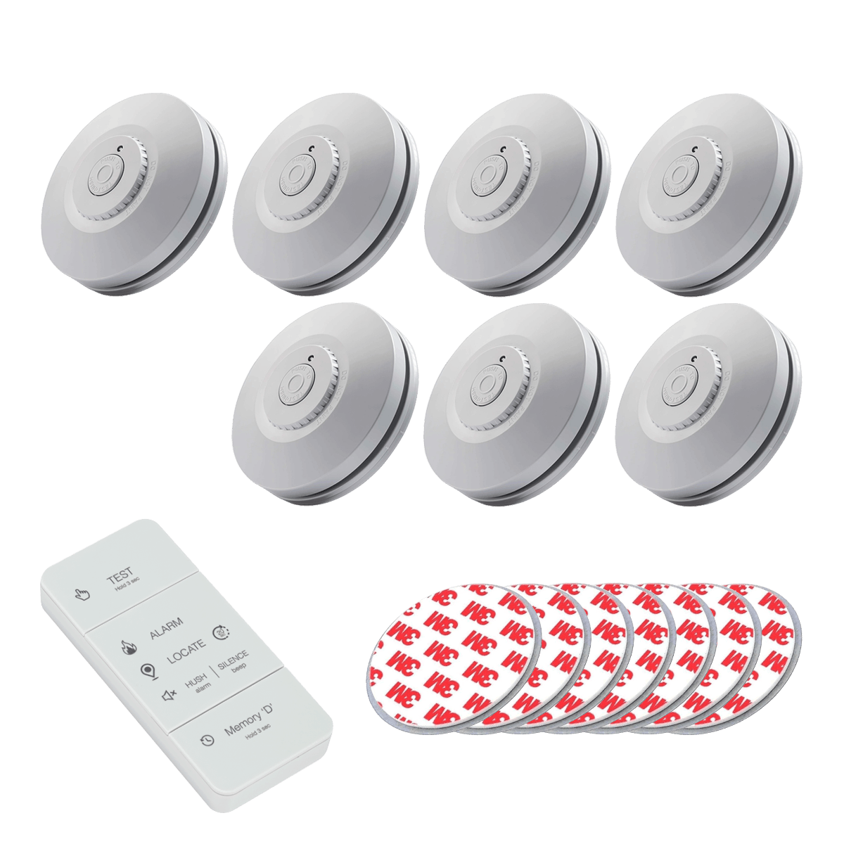 7x RED R10RF Photoelectric Smoke Alarm 10 Year RF Wireless with 1 x Free Remote Controller and 7 x Free Magnetic Plates