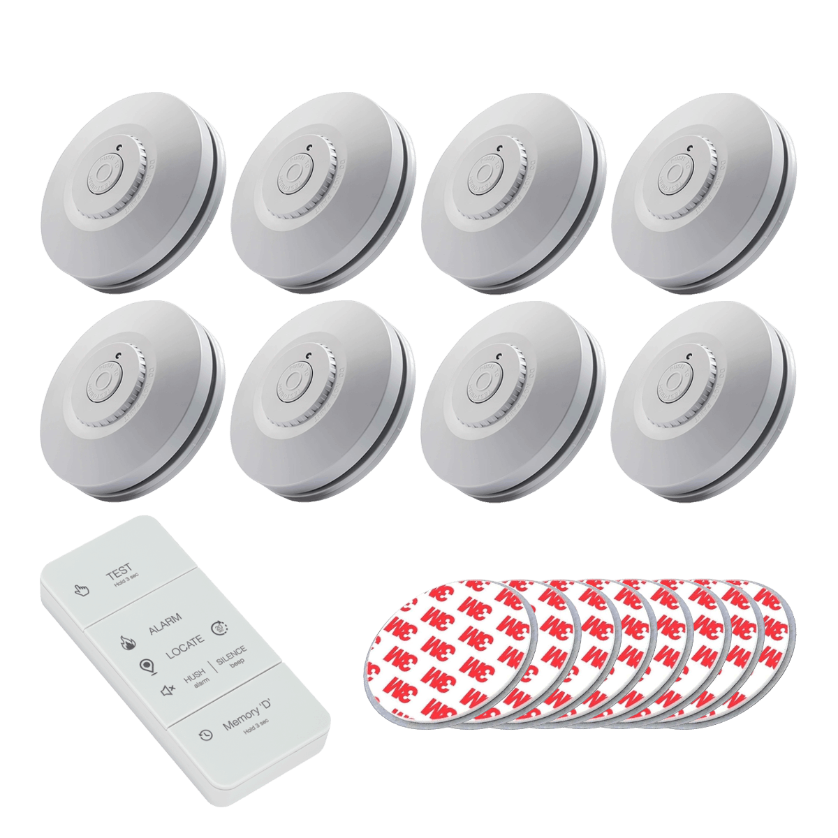 8x RED R10RF Photoelectric Smoke Alarm 10 Year RF Wireless with 1 x Free Remote Controller and 8 x Free Magnetic Plates